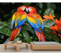 YEMYOR Parrot Murals Colorful Cartoon Parrot Flowers Mural Wallpaper Tropical Rainforest Landscape Sofa TV Background Wallpaper Jungle Animal Bird Wall Mural For Living Room Bedroom-500x300cm