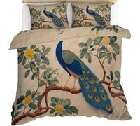 YEMYOR Peacock Comforter Cover Single 135x200 cm, Vintage Birds Floral Bedding Set, Elegant Oriental Duvet Cover with 2 Pillowcases