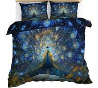 YEMYOR Peacock Duvet Cover 230x220 cm, Blue Peacock Feather Bedding Set, Elegant Birds Comforter Cover with Hidden Zipper