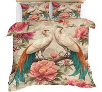 YEMYOR Peacock Duvet Cover 230x220 cm, Vintage Birds Floral Bedding Set, Retro Peony Flower Comforter Cover with Hidden Zipper