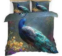 YEMYOR Peacock Duvet Cover Super King 260x220 cm, Blue Peacock Bedding Set, Gorgeous Birds Animals Comforter Cover with Zipper Ties & 2 Pillowcases