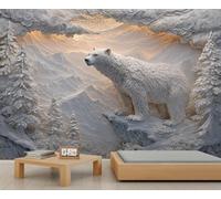 YEMYOR Polar Bear Wallpaper Relief Mountain Forest Mural Wallpaper for Children's Room 3D Wild Animal Wall Mural for Living Room Bedroom-350x256cm