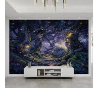 YEMYOR Purple Dream Forest Mural, Cartoon Primitive Forest Wallpaper, Abstract Irregular Tree Wallpaper, Good Ductility, for Living Room Bedroom-300x210cm