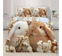 YEMYOR Rabbit Comforter Cover Single 135x200 cm, Cute Rabbit Bedding Set, Floral Pet Themed Duvet Cover with 2 Pillowcases