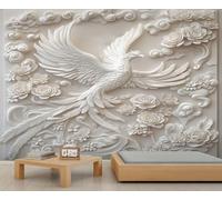 YEMYOR Relief Phoenix Murals European Luxury 3D Relief Flower Wallpaper 3D Flying Bird Phoenix Mural Wallpaper Modern Flower Sofa TV Background Wall Mural for Living Room Bedroom-400x280cm