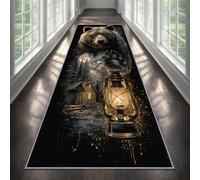 YEMYOR Rustic Bear Carpet Runner 120x300cm, Black Bear Runner Rug for Hallway, Hunting Rustic Cabin Long Area Rug, Non-Slip, for Laundry Room Kids Bedroom