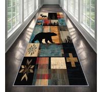 YEMYOR Rustic Bear Carpet Runner 60x240cm, Hunting Rustic Lodge Runner Rug for Hallway, Southwestern Wildlife Long Area Rug Non-Slip, for Laundry Room Kids Bedroom