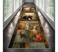 YEMYOR Rustic Bear Carpet Runner 60x300cm, Lodge Bear Moose Deer Runner Rug for Hallway, Southwestern Rustic Farmhouse Long Area Rug Non-Slip, for Laundry Room Kids Bedroom
