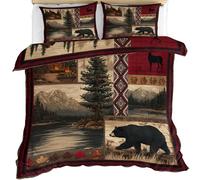 YEMYOR Rustic Bear Comforter Cover King 230x220 cm, Patchwork Rustic Cabin Bedding Set, Farmhouse Lodge Duvet Cover with 2 Pillowcases