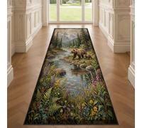 YEMYOR Rustic bear Runner Rug for Entryway, Lodge Cabin Bear Carpet Runner 60x150cm, Rustic forest Cabin Long Rug, Low Pile, Machine Washable Non-Slip Floor Mat