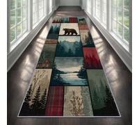 YEMYOR Rustic Cabin Carpet Runner 60x150cm, Rustic Bear Runner Rug for Entryway, Western Country Long Rug, Low Pile, Machine Washable Non-Slip Floor Mat
