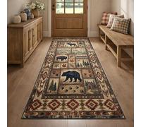 YEMYOR Rustic Cabin Carpet Runner 80x200cm, Lodge Cabin Bear Moose Runner Rug for Hallway, Western Rustic Farmhouse Long Area Rug Non-Slip, for Laundry Room Kids Bedroom