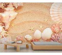 YEMYOR Sea Star Shell Murals Beach Shell Wallpaper Tropical Beach Murals Summer Cartoon Sea Star Wall Paintings for Living Room Bedroom-100x70cm