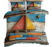 YEMYOR Ship Comforter Cover King 230x220 cm, Nautical Theme Bedding Set, Vintage Duvet Cover with 2 Pillowcases