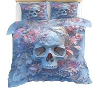 YEMYOR Skull Duvet Cover, 3D Floral Skull Comforter Cover Single 135x200 cm, Gothic Horror Skeleton Bedding Set with Hidden Zipper