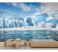 YEMYOR Snow Mountain Wall Mural Arctic Iceberg Bedroom Mural Wallpaper Ocean Glacier Living Room Murals Arctic Natural Scenery Tv Background Wallpaper Non-Self-Adhesive-250x175cm