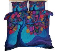 YEMYOR Tree of Life Comforter Cover Single 135x200 cm, Colorful Tree of Life Bedding Set, Country Botanical Duvet Cover with 2 Pillowcases
