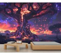 YEMYOR Tree of Life Mural Wallpaper Fantasy Glowing Tree of Life Wall Mural Sunset Clouds Scenery Murals Dreamy Starry Sky Sofa TV Background Wallpaper for Living Room Bedroom-232x158cm