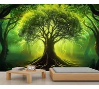 YEMYOR Tree of Life Mural Wallpaper Mystical Green Big Tree Wall Mural Glowing Ancient Trees Murals Green Forest Landscape Sofa TV Background Wallpaper For Living Room Bedroom-500x350cm