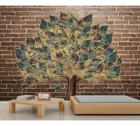 YEMYOR Tree Wall Mural Vintage Big Tree Living Room Mural Wallpaper Green and Gold Leaf Murals Modern Art Decor Sofa Background Wallpaper for Room Decoration-200x140cm