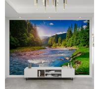 YEMYOR Tropical Landscape Wallpaper, Forest Stream Mural, Sunshine and White Cloud Mural, Seamless Splicing, for Living Room Bedroom-350x256cm
