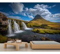 YEMYOR Waterfall Mural Wallpaper Mountain Waterfall Wall Mural for Sofa Background Blue Sky White Cloud Wallpaper for Living Room Bedroom-500x300cm