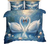 YEMYOR White Swan Duvet Cover Double 200x200 cm, Cute Swan Bedding Set, Romantic Wild Animal Comforter Cover with Zipper Ties & 2 Pillowcases
