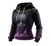 YENEWTU Viking Hoodie Womens 3D Print Tree of Life Wolf Rune Raven | Graphic Long Sleeve Hooded Sweatshirt Pullover, Viking Outfit Costume