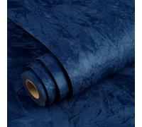 YENHOME Blue Wall Sticker Wallpaper Decorative Flocked Wall 60 x 500 cm Self-Adhesive Vintage Blue Velvet for Bedroom Roll Sticker for Furniture Wardrobe Jewellery Box