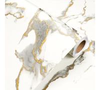YENHOME White Marble Effect Adhesive Paper for Bathroom Furniture 60 x 500 cm Marble Effect Adhesive Paper for Kitchen Top Waterproof White Gold Adhesive Coating for Furniture Wardrobe Oil Resistant