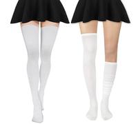 YenMzx White Thigh High Socks,Thigh High Socks,1 Pair 80CM White Stockings for Women,Tockings Comfortable Daily Wear, One Size Fits Most, Soft and Breathable Material
