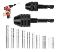 YENOVO 2 Pack Drill Chuck Adapter and 25 Pcs Micro Twist Drills, 0.6-8mm & 0.3-3.6mm Drill Bit Adapters with 1/4 Inch Hex Shank, Carbon Steel Quick Change Converter for Power Tools