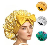 YENTEN 3pcs Silk Hair Cap & Adjustable Hair Sleeping Bonnet - Protect Your Hair Overnight with a Soft, Comfortable Silk Bonnet (Yellow, White, Flower)