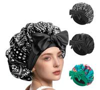 YENTEN 3pcs Silk Hair Cap & Adjustable Hair Sleeping Bonnet - Protect Your Hair Overnight with a Soft, Comfortable Silk Bonnet（Black, Bohemian, Flower）
