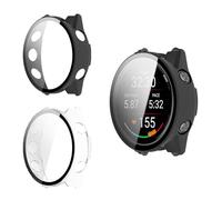 Yenwen Case for Garmin Forerunner 970 Screen Protector, 2-Piece PC Protective Case Cover for Garmin Forerunner 970 Tempered Glass Screen Protector HD Clear Anti-Scratch Case - Transparent + Black