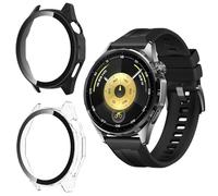 Yenwen Case for Huawei Watch GT 6 46 mm, 2 Pieces Hard Case with Screen Protector for Tempered Glass, Anti-scratch, HD Protective Cover for Huawei GT6 46mm -Transparent+Black