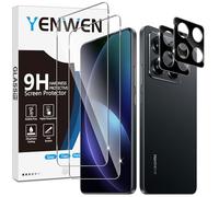 Yenwen Screen Protector for Xiaomi 15T 5G / Mi 15T Pro for Tempered Glass, Pack of 2 Screen Protectors with 2 Pieces Camera Protection, 9H Hardness Protective Glass Mobile Phone Film HD Clear Tempered