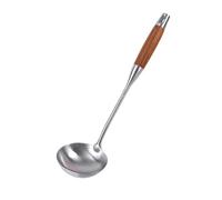 YENXIKU 13.7" Soup Ladle - Soup Spoons Stainless Steel Kitchen Utensils with Long Wooden Handle - Wok Ladle Spoon Perfect for Stirring, Serving Soups and More - Heavy-Duty Metal Serving Spoons
