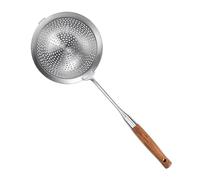 YENXIKU Large 7 Inch Stainless Steel Strainer Spoon with 11 Inch Wooden Handle - Extra Wide Skimmer with Hanging Hook for Frying, Pasta, Hot Oil, Kitchen Utensil & Cooking Tool