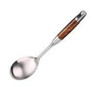 YENXIKU Large Serving Spoons for Buffet - Stainless Steel Spoons with Wooden Handle - Big Cooking Spoons for Mixing, Serving, Baking - Metal Kitchen Spoons for Restaurants/Homes, 13.3", Silver