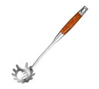 YENXIKU Stainless Steel Spaghetti Spoon - Metal Pasta Spoon with Teeth - Pasta Fork Noodle Spoon - Spaghetti Spoon Server with Wooden Handle - Kitchen Accessories - 13.8” Pasta Server, Silver