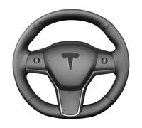 Yeolpise Hand Stitched Steering Wheel Cover, Fit For Tesla Model 3 2017-2023 / Model Y 2020-2023, Non-Slip Breathable Microfiber Leather Steering Wheel Cover On Wrap Car Interior Accessories