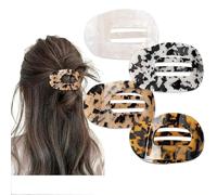 Yeomju Pack of 4 Acetate Flat Hair Clips, Flat Claw Clip for Women, Tortoiseshell Leopard Lay Down Hair Clip for Thick and Thin Hair, Comfortable, Curved Flat Clips, multicoloured, L