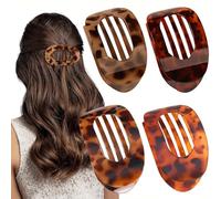 Yeomju Pack of 4 Tortoiseshell Leopard Flat Hair Clips for Women, Comfortable Round Lay Down Claw Clip for Thick and Thin Hair