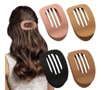 Yeomju Set of 4 Brown Matte Flat Hair Clips Set, Flat Claw Clip for Women, Round Lay Down Hair Clip for Thick and Thin Hair, Comfortable, Curved Flat Clips