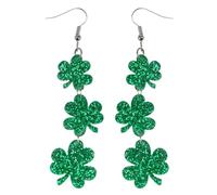 Yeomju St. Patrick's Day Green Clover Drop Earrings, Lucky Hoop Earrings