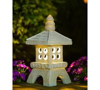 Yeomoo 29cm Solar Pagoda Garden Ornaments with LED Lights, Resin Grey Decor