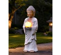 Yeomoo 37cm Standing Buddha Garden Ornaments with Solar LED Lotus White