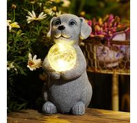 Yeomoo Dog Statues Decor Garden Ornaments Outdoor - Dogs Figurine Ornaments with Solar Lights Lamp Gifts for Women Men Mum Birthday Gift Balcony Patio Decor Garden Accessories Room Decorations Gray