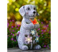 Yeomoo Dog with Butterfly Solar Garden Ornaments Outdoor - Unique Gifts for Women Grandma Birthday Gifts - Yard Balcony Lawn Decor Resin Waterproof Statue